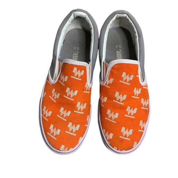 Whataburger Slip On Sneakers Casual Shoes 5 Orange Canvas Fast Food Flying W - Picture 4 of 9